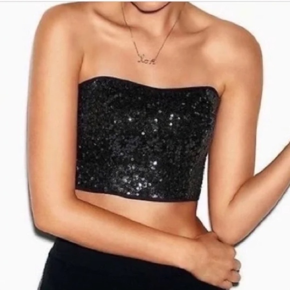 Victoria’s Secret PINK Black Cropped Sequin Bustier Bralette
